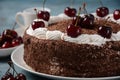 Black forest cake, Schwarzwald pie, dark chocolate and cherry dessert . Royalty Free Stock Photo