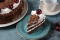 Black forest cake, Schwarzwald pie, dark chocolate and cherry dessert Royalty Free Stock Photo