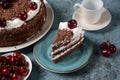 Black forest cake, Schwarzwald pie, dark chocolate and cherry dessert Royalty Free Stock Photo