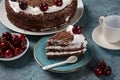 Black forest cake, Schwarzwald pie, dark chocolate and cherry dessert Royalty Free Stock Photo