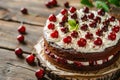 Black Forest cake with whipped cream and cherry topping Royalty Free Stock Photo