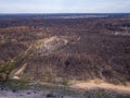 Forest destroyed by wildfires. Aerila view Royalty Free Stock Photo