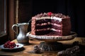 black forest gateau on a rustic cake stand