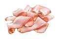 Black Forest Ham Slices on kitchen table. Isolated, white background. Royalty Free Stock Photo