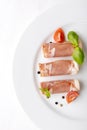 Black forest ham on white plate Royalty Free Stock Photo