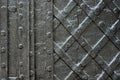 Black forged iron door for texture or background, ancient architecture of castle gate backdrop Royalty Free Stock Photo