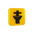 Black Fountain icon isolated on transparent background. Yellow square button.