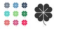 Black Four leaf clover icon isolated on white background. Happy Saint Patrick day. Set icons colorful. Vector Royalty Free Stock Photo