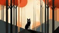 Black Fox In The Forest: A Suprematism Illustration