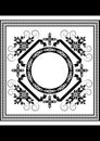 Black frame made of different borders with a ribbon with a wreath of patterns of stylized flowers and leaves on a white background