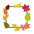 Black frame with colorful leaves. Design autumn banner. isolated white background. Vector illustration Royalty Free Stock Photo