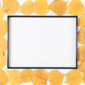 Black frame and dry yellow autumn leaves Royalty Free Stock Photo