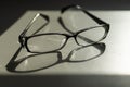 Black frame eyeglasses isolated on white background, Myopia, Short sighted or presbyopia eyeglasses. Royalty Free Stock Photo