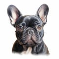 Detailed French Bulldog Portrait: Accurate And Realistic Ink Digital Painting Royalty Free Stock Photo