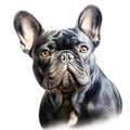 Realistic Digital Painting Of A Black French Bulldog On White Background Royalty Free Stock Photo