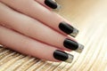 Black French manicure. Royalty Free Stock Photo