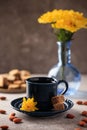 Black freshly brewed espresso in a blue Cup Royalty Free Stock Photo