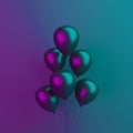 Black Friday abstract design creative concept, balloons on black blue purple background, vibrant color, neon flourescent. backgrou