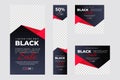 Black Friday ad banner template collection. Multi-size web banner for Black Friday. Black red banner. Abstract flyer design web