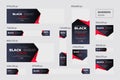 Black Friday ad banner template collection. Multi-size web banner for Black Friday. Black red banner. Abstract flyer design web