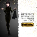 Sexy woman in black latex suit with cat ears hold paper bags. Royalty Free Stock Photo