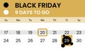 Black friday banner as calendar with countdown Royalty Free Stock Photo