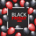 Black Friday banner design template. Big sale advertising promo concept with balloons, shop now button, and typography text in a f Royalty Free Stock Photo