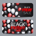 Black Friday banner design template. Big sale advertising promo round corner discount card or voucher concept with balloons, shop Royalty Free Stock Photo