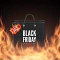 Black friday banner. Discount label and shopping bag in fire. Best offer. Vector illustration Royalty Free Stock Photo