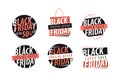 Black Friday, banner. Sale, closeout, shopping emblem or label. Set of icons vector illustration Royalty Free Stock Photo