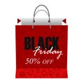 Black friday banner template. Red paper bag with text isolated on white background. Royalty Free Stock Photo