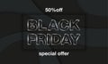 Black Friday banner template. Black Friday silvery letters with shadow embossing frame on black paper cut layer background Royalty Free Stock Photo