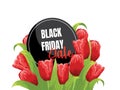 Black friday big sale card with red tulips.Vector illustration. Template banners, Wallpaper, flyers, invitation, posters, brochure Royalty Free Stock Photo
