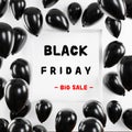 Black Friday Big sale concept, shiny golden balloons flyer with white square frame banner Royalty Free Stock Photo