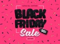 Black friday big sale typography poster with sweet confetti pink background