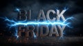 Black Friday-Black Week-Powerful Black Friday Promotion: Striking metallic text with energetic lightning effects Royalty Free Stock Photo