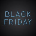 Black Friday blue realistic neon sign on brick wall background. Shopping concept vector illustration. Seasonal sale banner Royalty Free Stock Photo