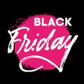 Black Friday brush textured hand written lettering sign. White letters on black background with neon pink textured stain