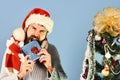 Black Friday before Christmas concept. Man with beard Royalty Free Stock Photo