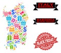Black Friday Collage of Mosaic Map of Sardinia Region and Grunge Stamp Royalty Free Stock Photo