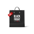 Black Friday concept. Black paper bag with tag Sale and text. Black friday banner template. Vector illustration Royalty Free Stock Photo