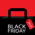 Black Friday concept. Black paper bag with tag Sale and text. Black friday banner template. Vector illustration Royalty Free Stock Photo