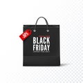 Black Friday concept. Black paper bag with tag Sale and text. Black friday banner template. Vector Royalty Free Stock Photo