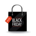 Black Friday concept. Black paper bag with tag Sale and text. Black friday banner template. Vector illustration Royalty Free Stock Photo