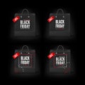 Black Friday concept. Set of Black paper bags with tag Sale and text. Black friday banner template. Vector illustration Royalty Free Stock Photo