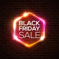 Black Friday design. Neon sign. Web hexagonal logo Royalty Free Stock Photo