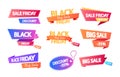 Black Friday Discount Banners Or Tags. Vector Set Of Promotional Labels, Featuring Vibrant Colors And Bold Text Royalty Free Stock Photo