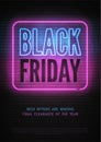 Black Friday discount youth neon vector banner template for luxury store