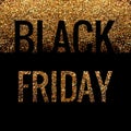 Black friday flyer on black background with gold glitter.