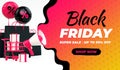 Black Friday flyer background with megaphone and copy space in 3D rendering